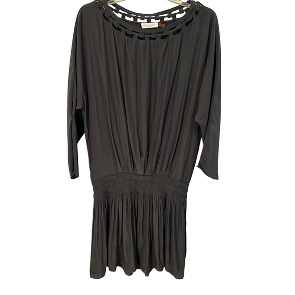 Ramy Brook Pleated Lightweight Black Dress with Cutout Neckline Smocked Waist M - Picture 2 of 15